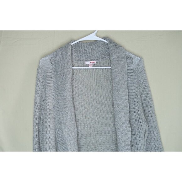 Bongo Open Knit Cardigan Sweater Duster Sweater Gray with Glitter Women's Large - Picture 2 of 10